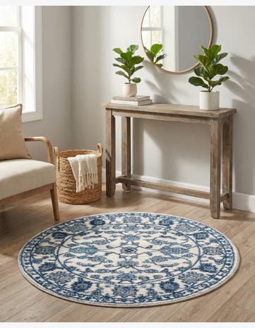 White Blue Boston Round Rug