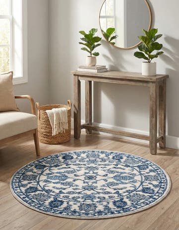 White Blue Boston Round Rug