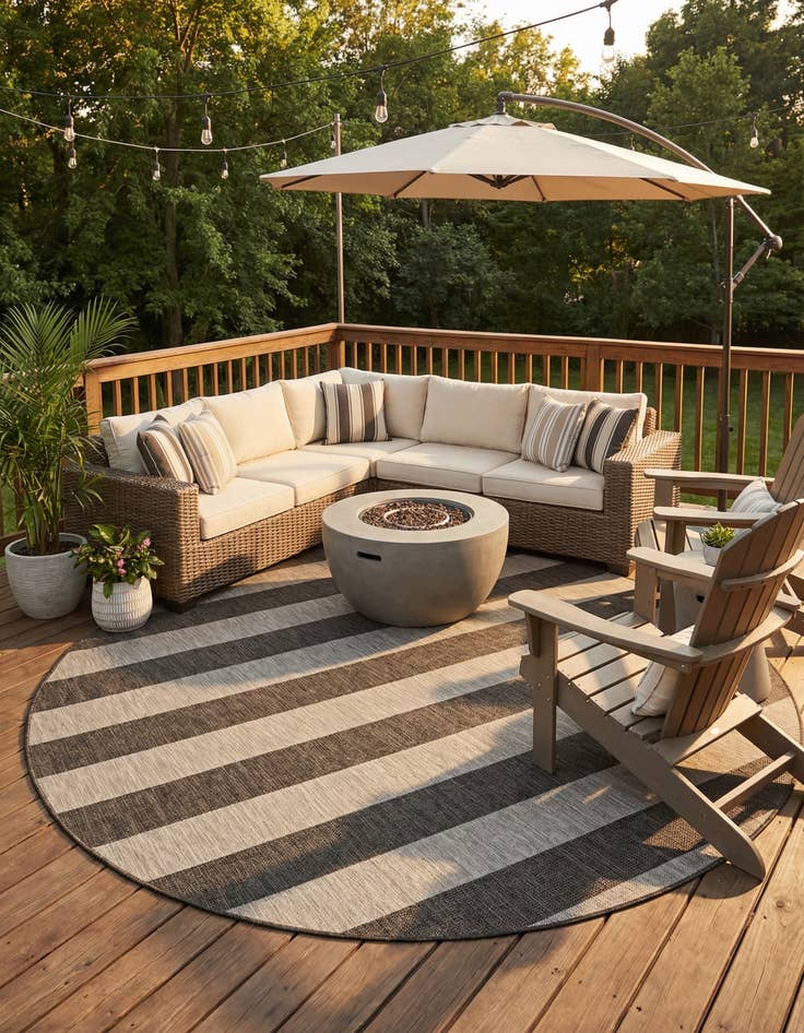 Detail image of 10' 8 x 10' 8  Washable Striped Indoor / Outdoor Round Rug