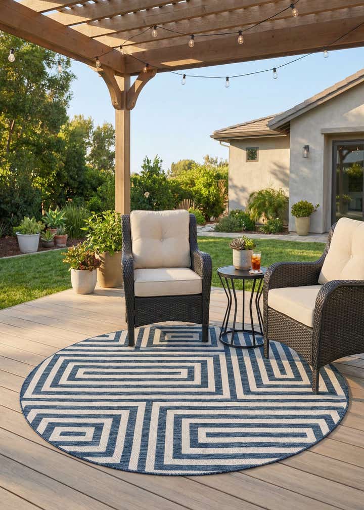 7' 10 x 7' 10 Easy-Clean Modern Indoor / Outdoor Round Rug