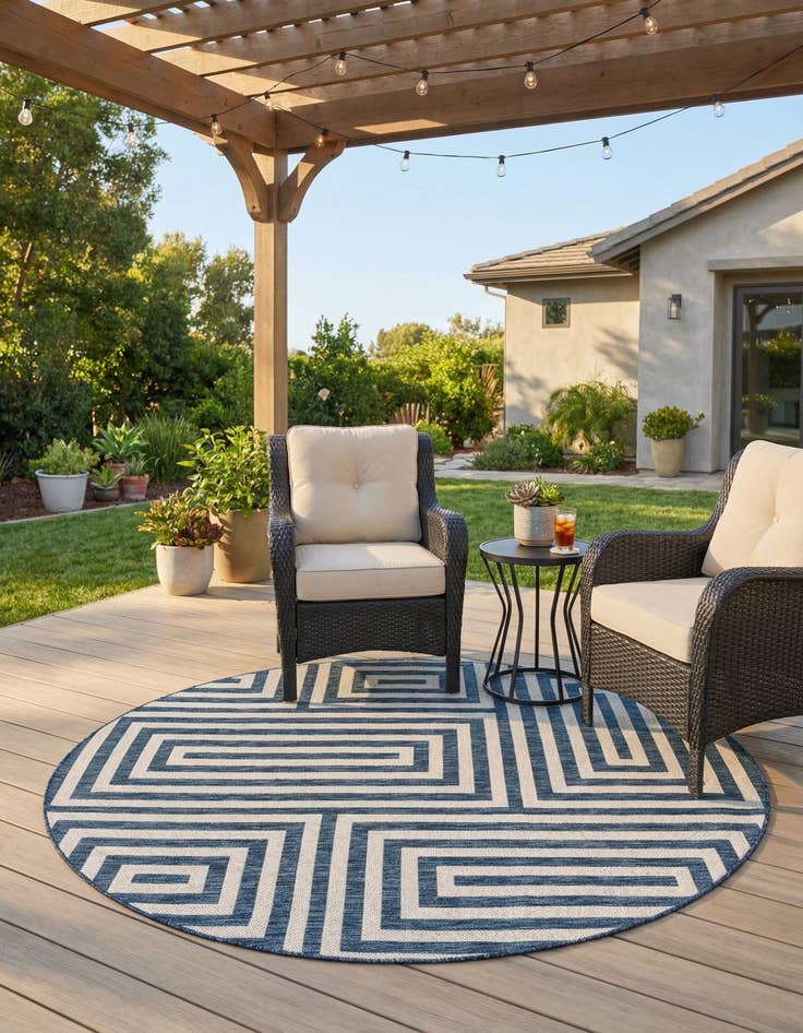 Detail image of 7' 10 x 7' 10 Easy-Clean Modern Indoor / Outdoor Round Rug