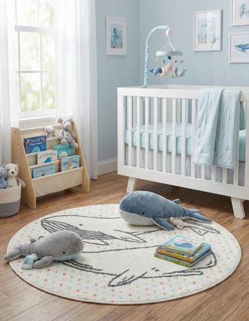 3' 3 x 3' 3 Whale Whimsy Kids Round Rug