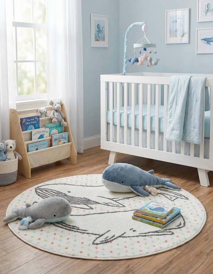 Detail image of 3' 3 x 3' 3 Whale Whimsy Kids Round Rug