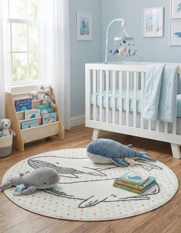 3' 3 x 3' 3 Whale Whimsy Kids Round Rug
