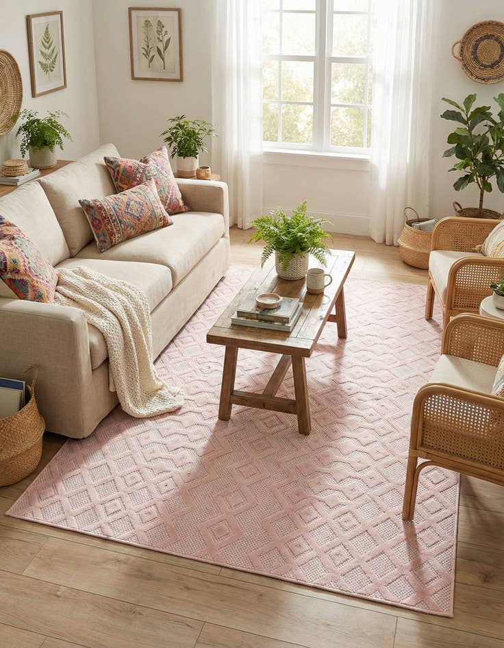 Detail image of 6' x 9'  Washable Trellis Textured Indoor / Outdoor Rug