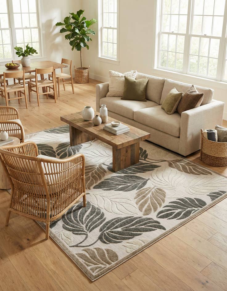 Detail image of 7' 10 x 11'  Washable Botanical Indoor / Outdoor Rug