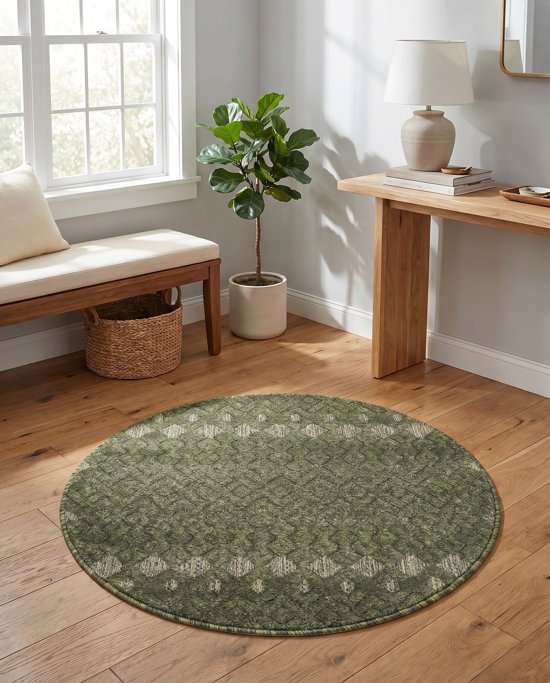 3' x 3' Easy-Clean Trellis Textured Indoor / Outdoor Round Rug