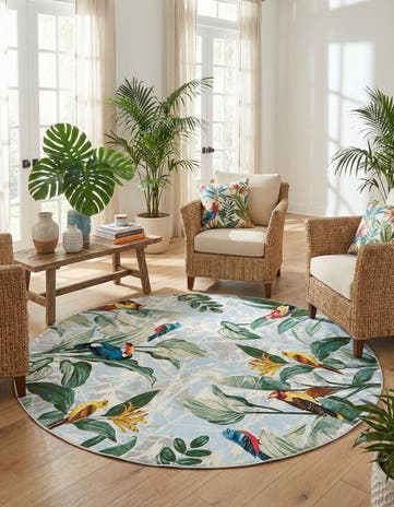 7' 10 x 7' 10 Easy-Clean Botanical Indoor / Outdoor Round Rug