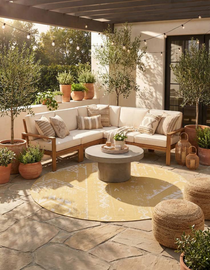 Detail image of  13' x 13'  Washable Bohemian Indoor / Outdoor Round Rug