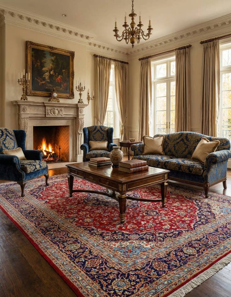 Detail image of 9' 10 x 13' 3  Hand Knotted Kashan Persian Wool Rug