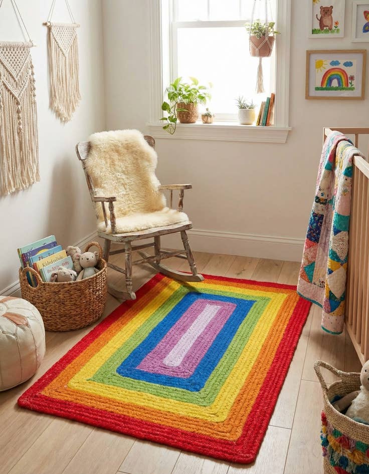 Detail image of 2' x 3' 1  Hand Hand Braided Rainbow Wool Rug