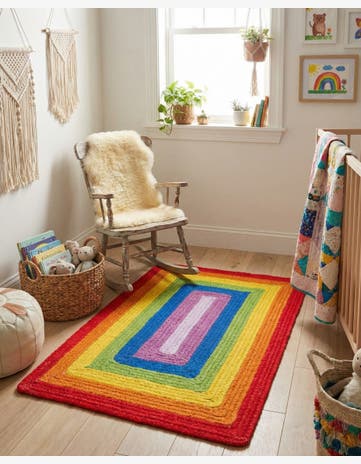 Handmade Hand Braided Rainbow Wool Rug