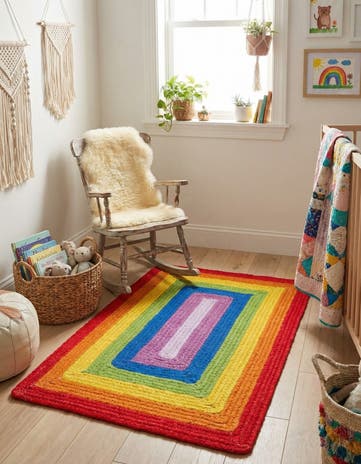 2' x 3' 1 Handmade Hand Braided Rainbow Wool Rug