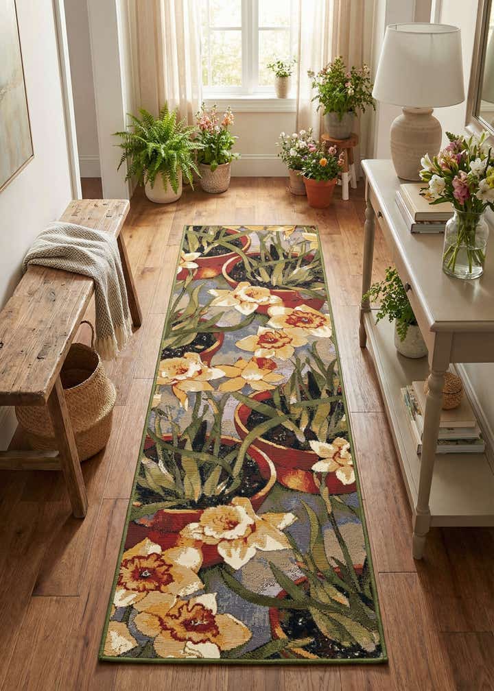 2' x 8' Easy-Clean Botanical Indoor / Outdoor Runner Rug