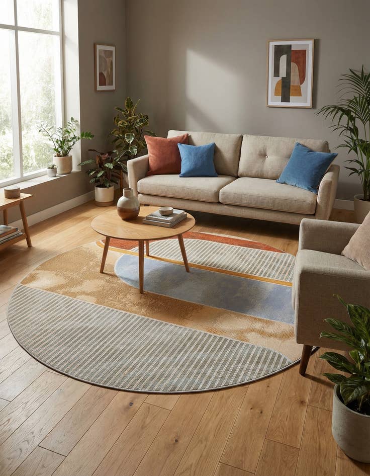 Detail image of 5' 3 x 5' 3 Easy-Clean Modern Indoor / Outdoor Round Rug