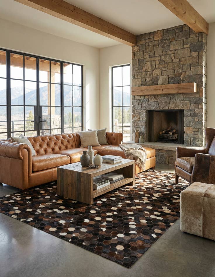 Detail image of 5' x 7' 10 Cowhide Leather Rug