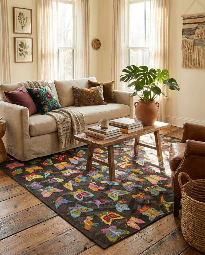 5' 3 x 7' 4 Hand Woven Kilim Suzani Wool Rug