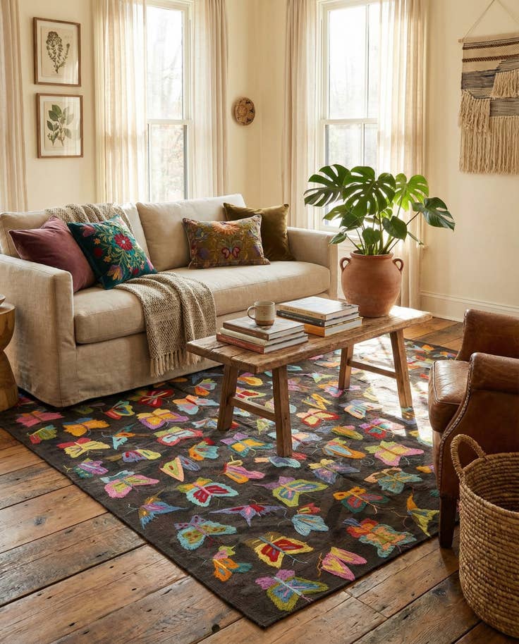 Detail image of 5' 3 x 7' 4 Hand Woven Kilim Suzani Wool Rug