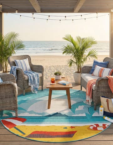 Easy-Clean Coastal Indoor / Outdoor Round Rug