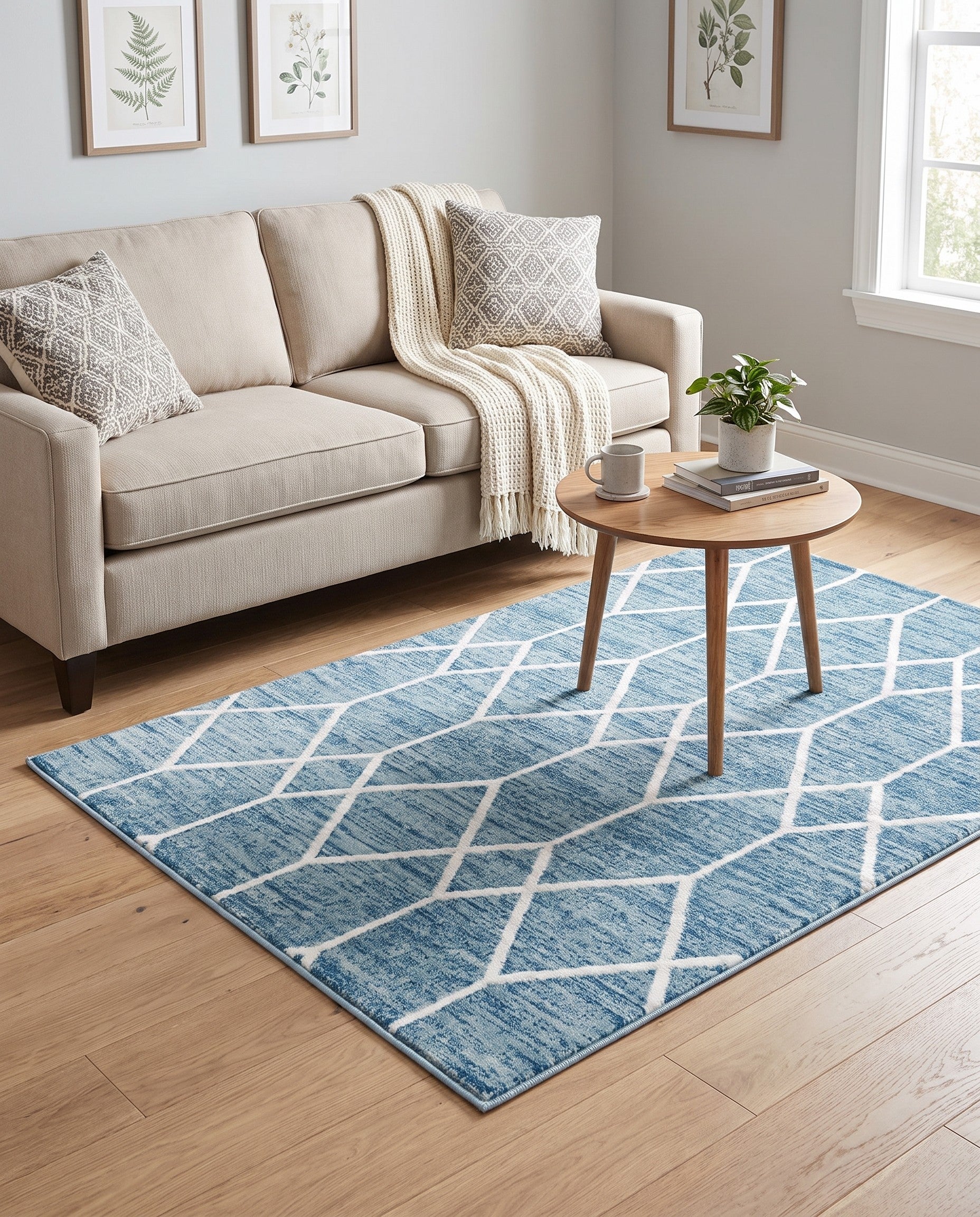 Blue Lattice Trellis Rug