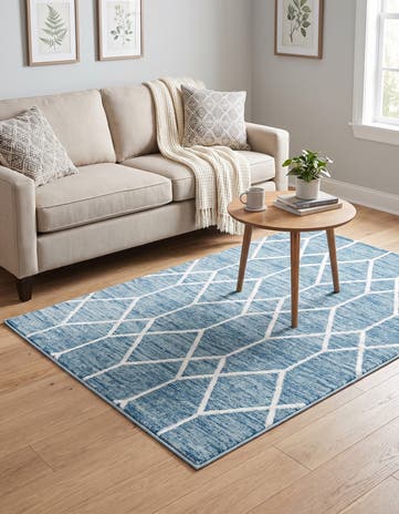 Blue Lattice Trellis Rug