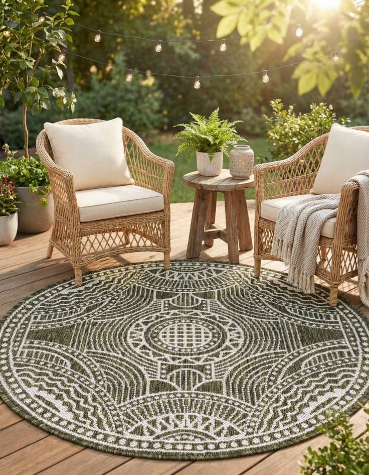 Detail image of 3' x 3'  Washable Traditional Indoor / Outdoor Round Rug