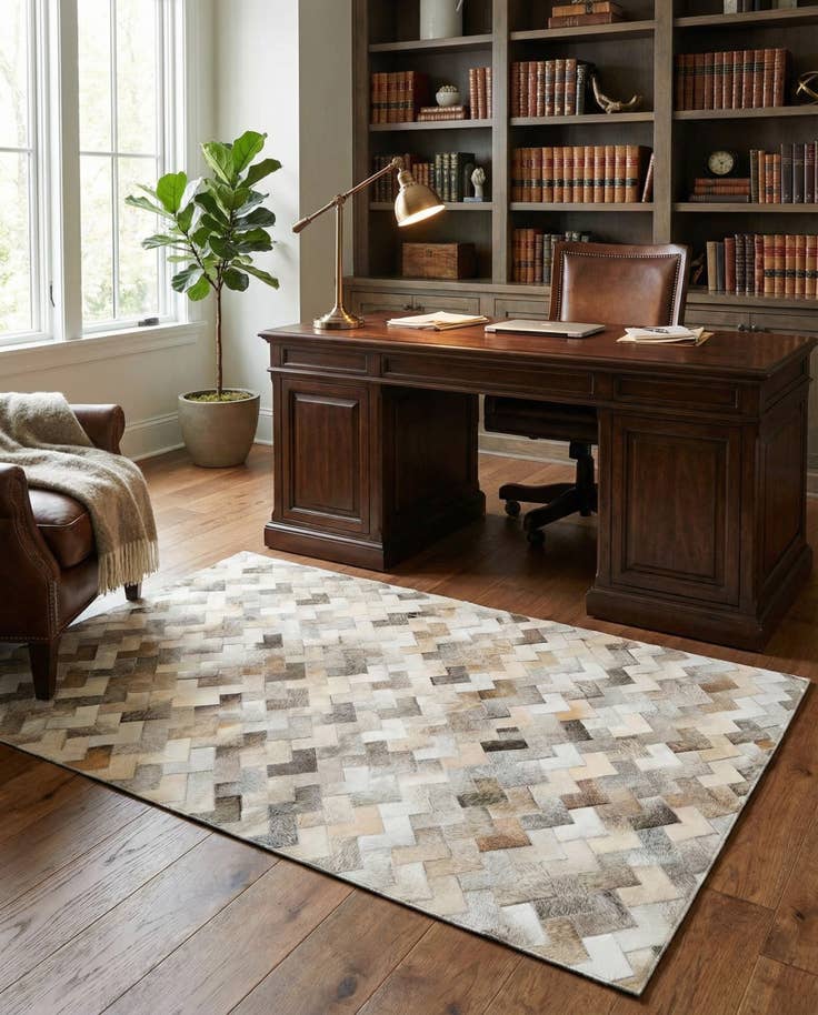 Detail image of 4' 1 x 5' 11 Cowhide Stocks Rug