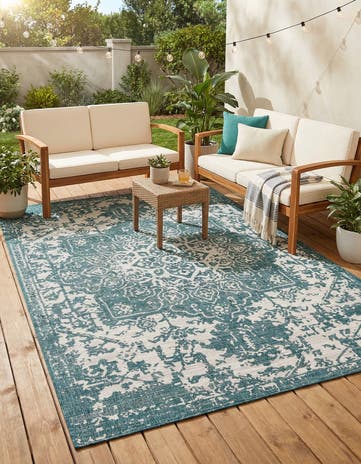 Teal Easy-Clean Jill Zarin Dubai Indoor / Outdoor Rug