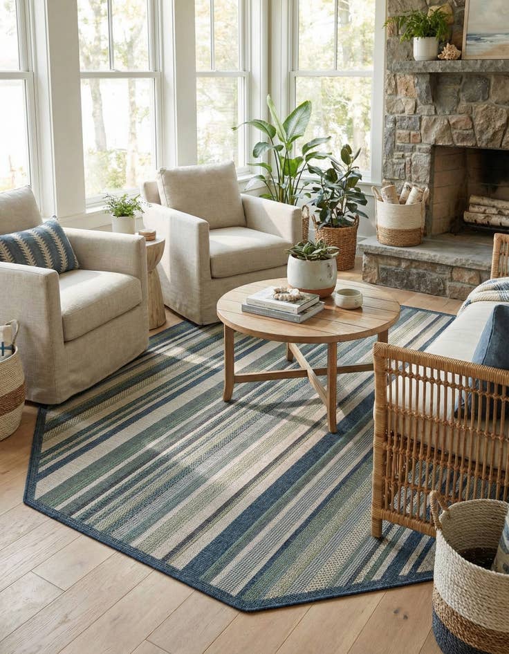 Detail image of 7' 10 x 7' 10  Washable Baja Indoor / Outdoor Octagon Rug