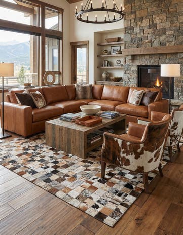 8' x 9' 10 Cowhide Leather Rug
