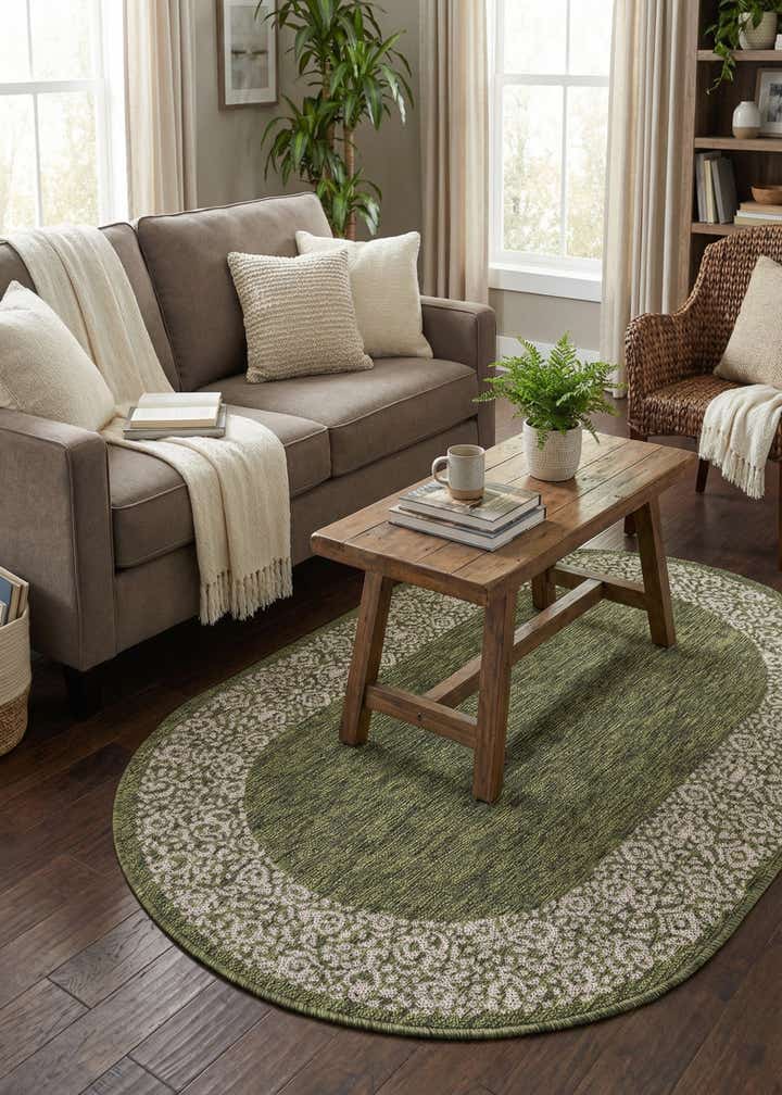 3' x 5' 3 Easy-Clean Border Indoor / Outdoor Oval Rug