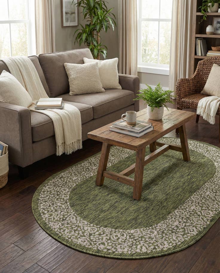 Detail image of 3' x 5' 3 Easy-Clean Border Indoor / Outdoor Oval Rug