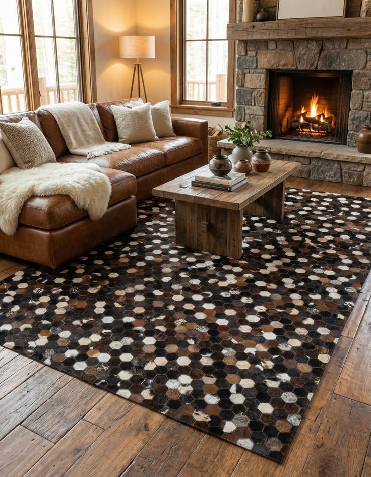 Detail image of 5' 1 x 8' Cowhide Leather Rug