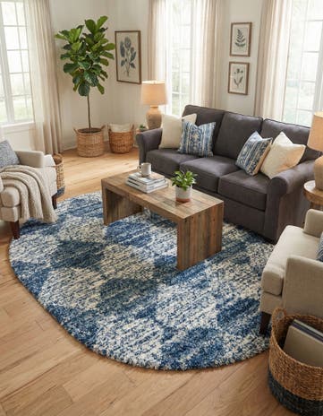 Blue Serenity Shag Oval Rug