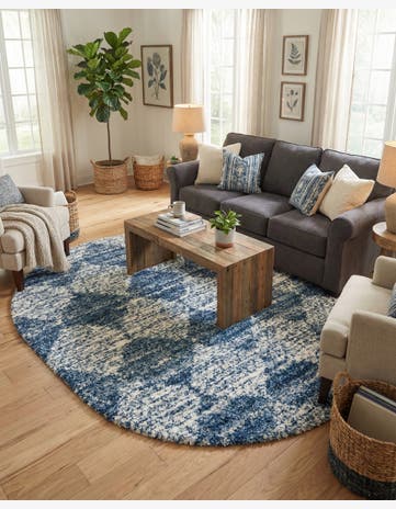 Blue Serenity Shag Oval Rug