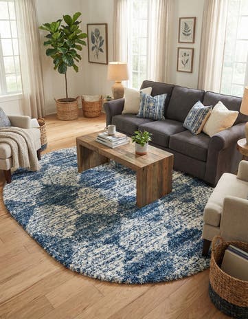 Blue Serenity Shag Oval Rug