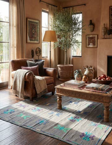 5' 3 x 6' Hand Woven Kilim Suzani Wool Rug