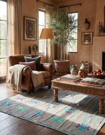 5' 3 x 6' Hand Woven Kilim Suzani Wool Rug