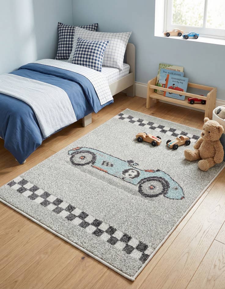 Detail image of 2' 2 x 3' Racecar Whimsy Kids Rug