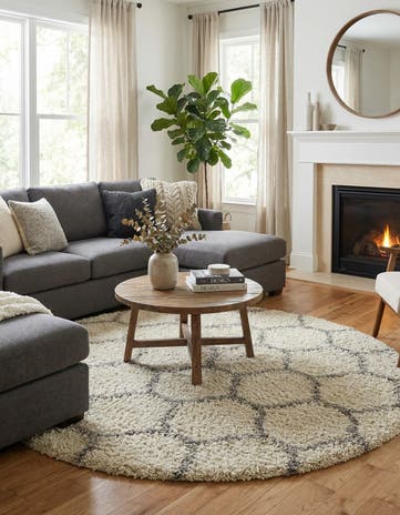 7' 10 x 7' 10 Lattice Shag Round Rug