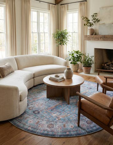 Blue Washable Maahru Round Rug