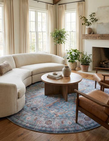 Blue Washable Maahru Round Rug