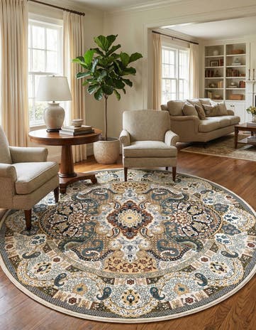 Ivory Nain Design Round Rug