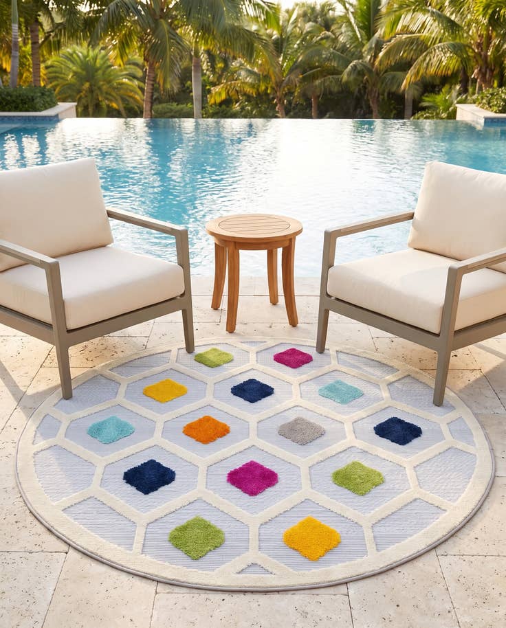 Detailfoto van 160cm x 160cm Makkelijk schoon te maken Aruba Binnen / buiten Rond Vloerkleed