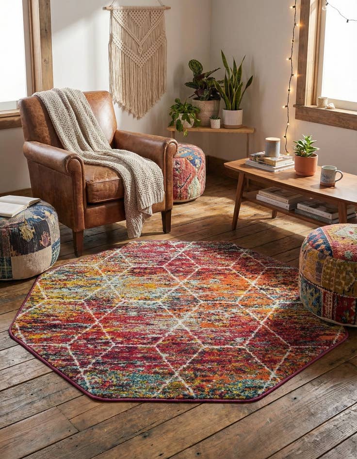 Detail image of  4' x 4' Lattice Frieze Octagon Rug