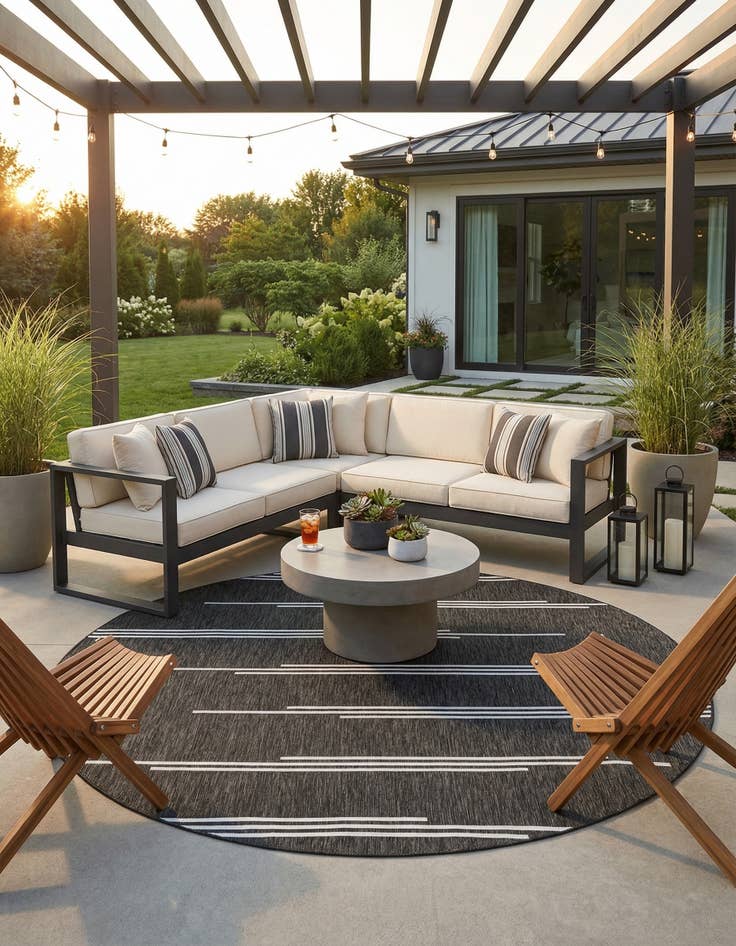 Detail image of 10' x 10' Easy-Clean Modern Indoor / Outdoor Round Rug