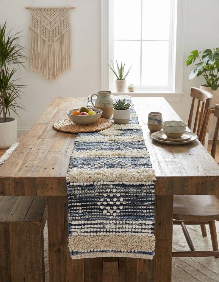 Detail image of 1' 2 x 5' 1  Hand Woven Cotton Chindi Table Runner Rug