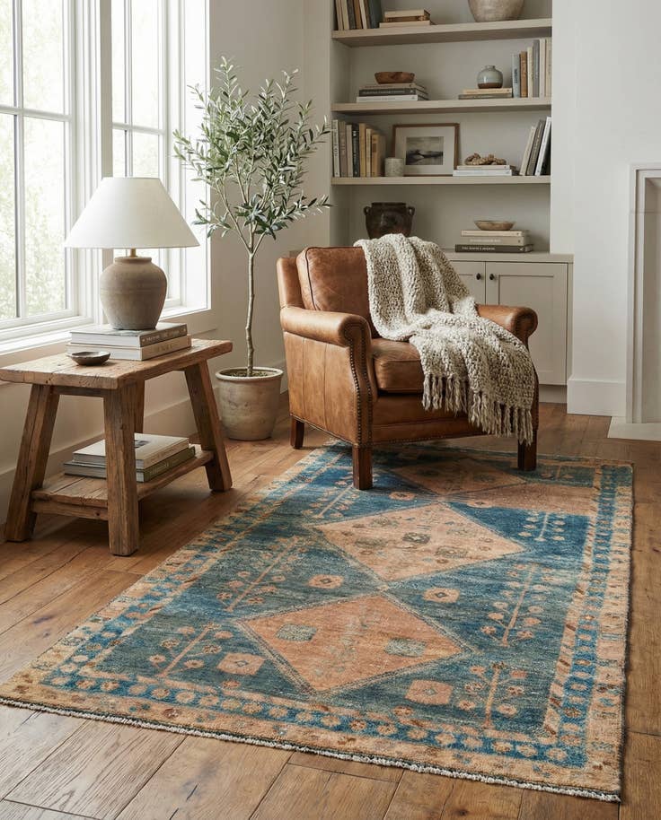 Detail image of 4' 1 x 7' Hand Knotted Ultra Vintage Persian Wool Rug