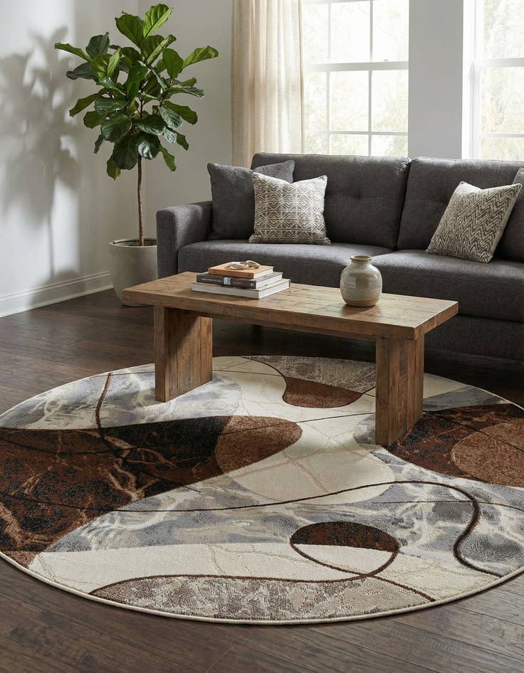 Detail image of 5' x 5'  Washable Modern Indoor / Outdoor Round Rug