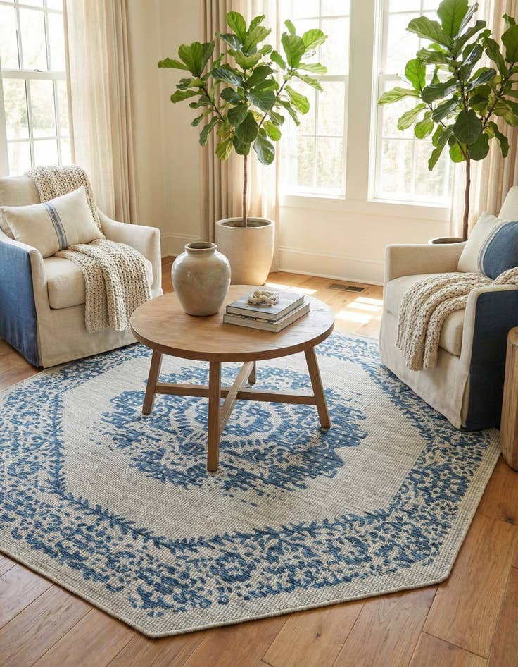 Detail image of 7' 10 x 7' 10 Easy-Clean Traditional Indoor / Outdoor Octagon Rug